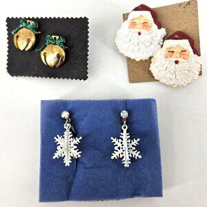Vint Holiday Winter Christmas Earrings Pierced Clip On Costume Jewelry Lot of 3